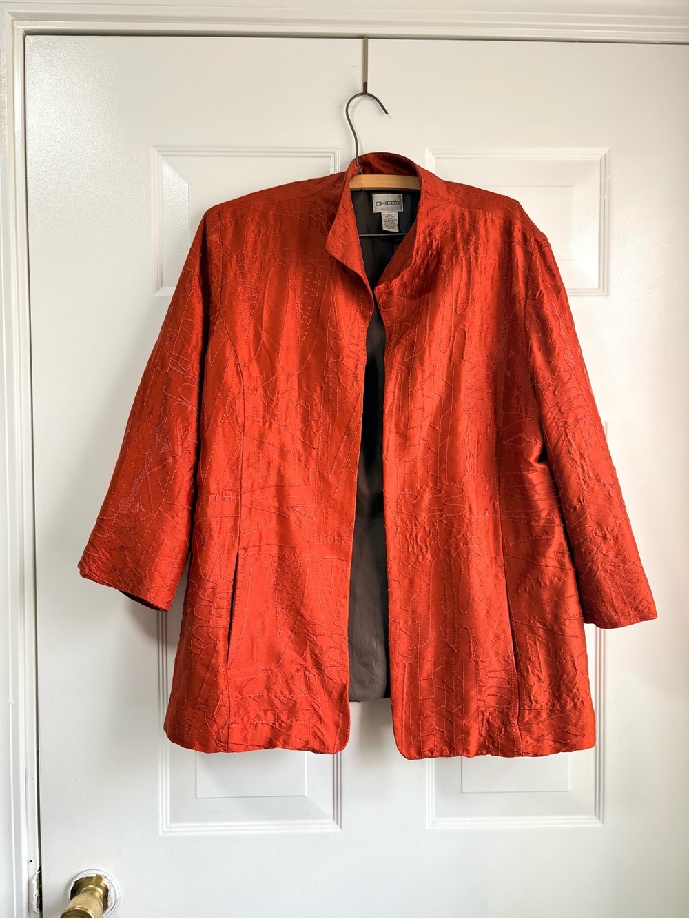 Chico's Women's Mandarin Collar Burt Orange Silk Jacket